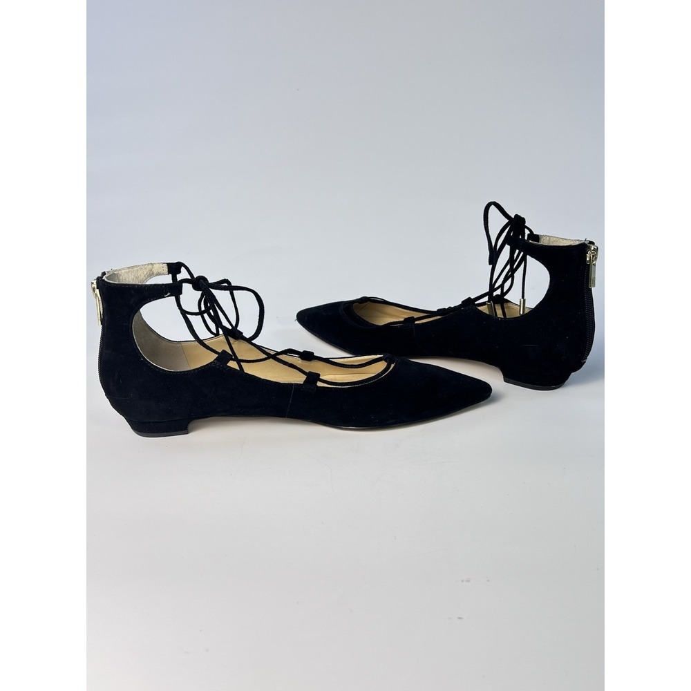 Ivanka Trump Tropica Womens 8.5M Black Suede Pointed Toe Lace Up Ankle Zip Flats - Picture 8 of 13